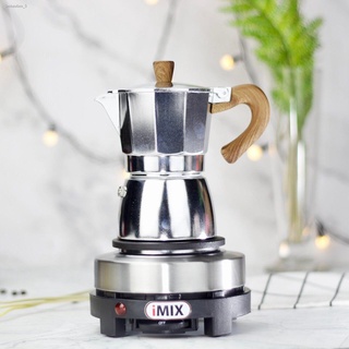 หม้อต้มกาแฟสดมอคค่าพอท (MOKA POT) iMix อลูมิเนียม สำหรับ 3 แก้ว / เตาไฟฟ้า มินิ ฮีตเตอร์ 500 วัตต์