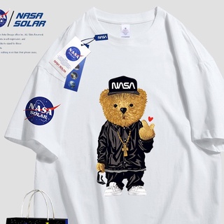 [100% Cotton] เสื้อยืดแขนสั้น คอกลม ผ้าฝ้าย พิมพ์ลายการ์ตูนหมี NASA SOLAR แฟชั่นฤดูร้อน สําหรับคู่รัก