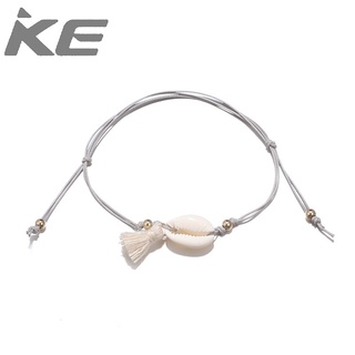 Double Shell Conch Cotton Rope Tassel Braided Metal Ball Single Anklet Foot for girls for wome