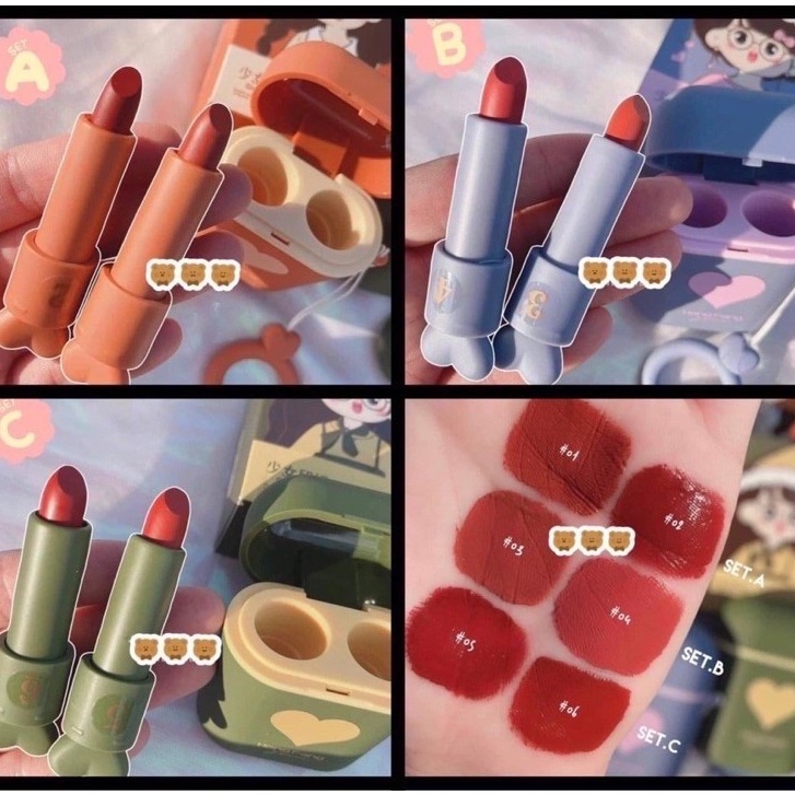 ภาพหน้าปกสินค้าลิปแอร์พอต 2​ แท่ง​ สุดคิ้วท์ไปเลยจ้า​ เนื้อแมท​ สีสวย​ ติดทน Hengfang Girls mark Double tube of Lipstick 1เซ็ทมี2แท่ง จากร้าน newfaces บน Shopee