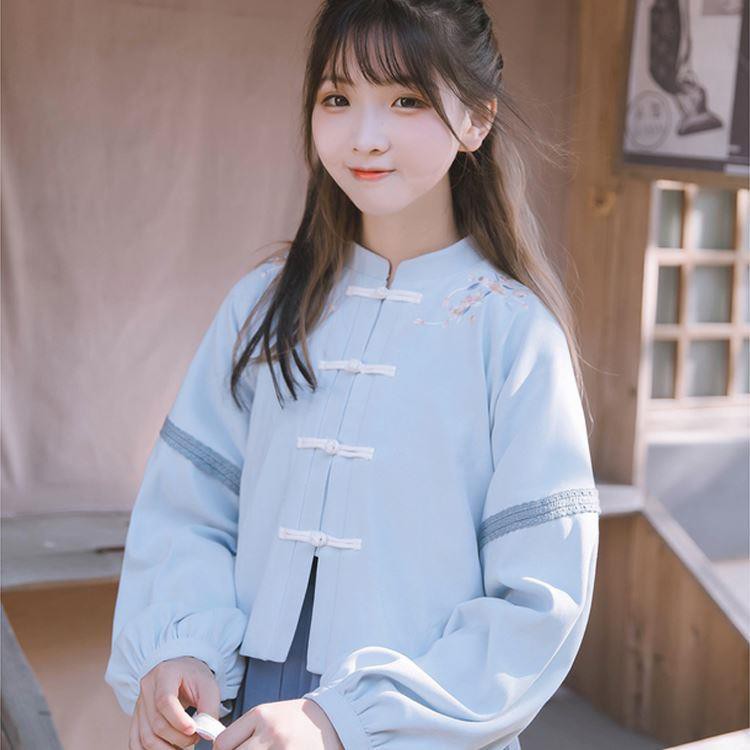 hot-sale-สาธารณรัฐจีนสไตล์ผู้หญิงองค์ประกอบจีนผู้หญิงย้อนยุคเสื้อแขนยาว-hanfu-กระโปรงยาวครึ่งตัวกระโปรงทรงเอชุดยาวปาน