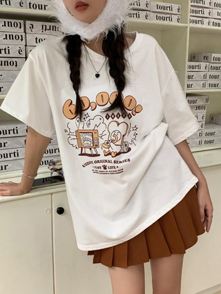 50908 เสื้อยืดคอกลม แขนสั้น ทรงหลวม เข้ากับทุกการแต่งกาย แฟชั่นฤดูร้อน