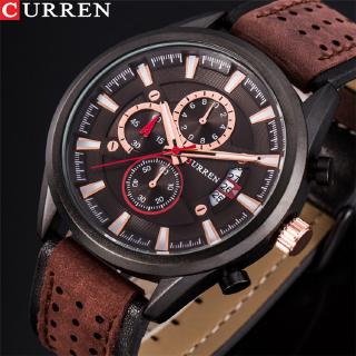 CURREN Brand Luxury Casual Military Quartz Sports Wristwatch Genuine Leather Strap Male Clock Chronograph Date Men Watch