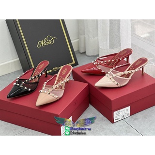 Valentino Garavani studded casual half drag shoes mesh kitten heel sandal mules size35-40