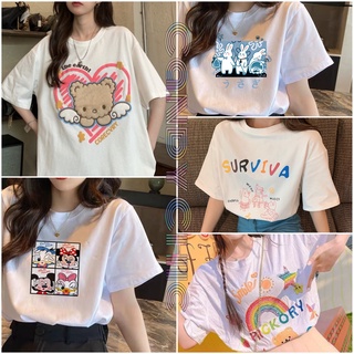 [Candy Chic] เสื้อยืดโอเวอร์ไซส์ ลายการ์ตูน สีขาว