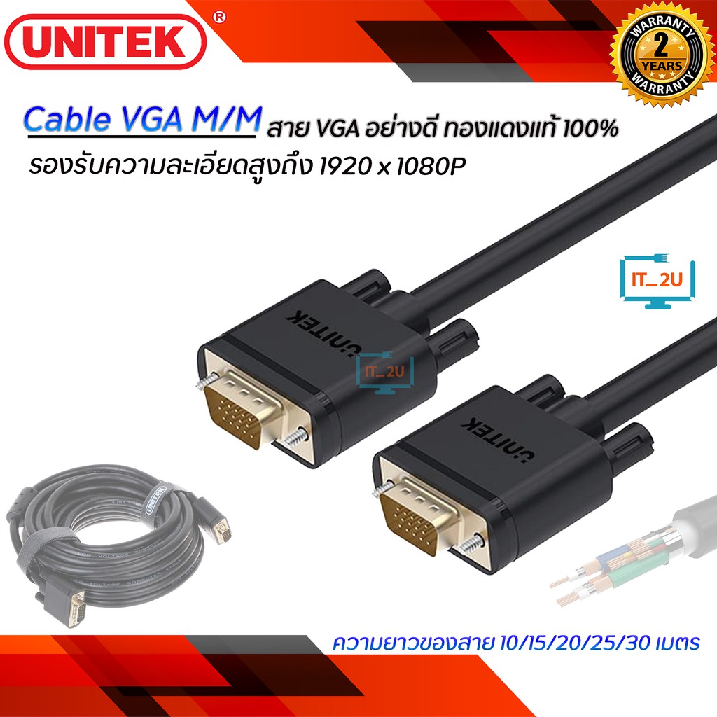 ภาพหน้าปกสินค้าUnitek Cable VGA M/M 10M/15M/20M/25M/30M Y-C506G,Y-C507G,Y-C508G,Y-C509G,Y-C510G สาย VGA อย่างดี ทองแดงแท้ 100%