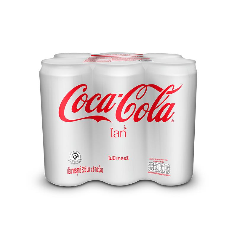 โค้ก-น้ำอัดลม-ไลท์-325-มล-6-กระป๋อง-coke-soft-drink-light-325ml-pack-6