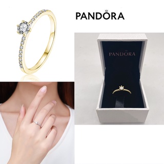 สินค้า Pandora แหวนเงินแท้ 925 ประดับเพชรโมอิส ทอง 14k สําหรับผู้หญิง