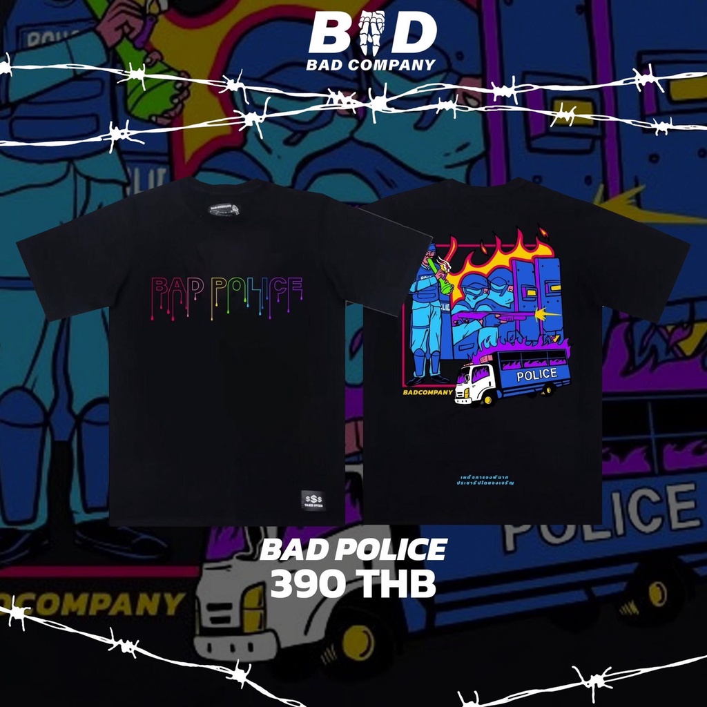 เสื้อยืดสกรีน-bad-poli-e-freesize-อก44-ยาว30-cotton-comb100-ทอพิเศษ-ไม่มีตะเข็บข้าง-bad-company