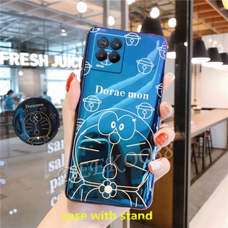 เคสโทรศัพท์ Realme 8 4G / 5G Casing Blu-ray Cute Doraemon with Stand Holder Shiny Cartoon Couple TPU Phone Back Cover เคส Realme8 5G Silicone Soft Case