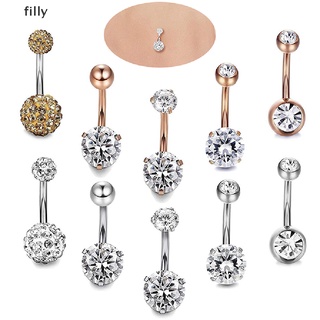 [FILLY] 5PCS/Set Stainless Steel Crystal Navel Belly Button Rings Bar Piercing Jewelry DFG
