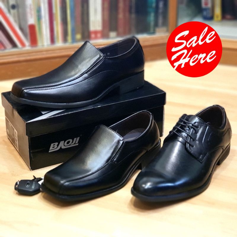 รูปภาพสินค้าแรกของรองเท้าคัทชูหนังBaoji แท้ % สีดำเงาแบบหัวตัด หัวแหลม ผูกเชือก รูปแบบทางการไซส์ 41-47