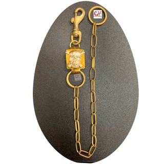 พวงกุญแจ ทองเหลืองแท้ ห้อยป้าย หัวกะโหลก พร้อมโซ่ทองเหลือง ห่วงวงกลม สำหรับใสุกูญแจ ล๊อคหูกางเกง กระเป๋า