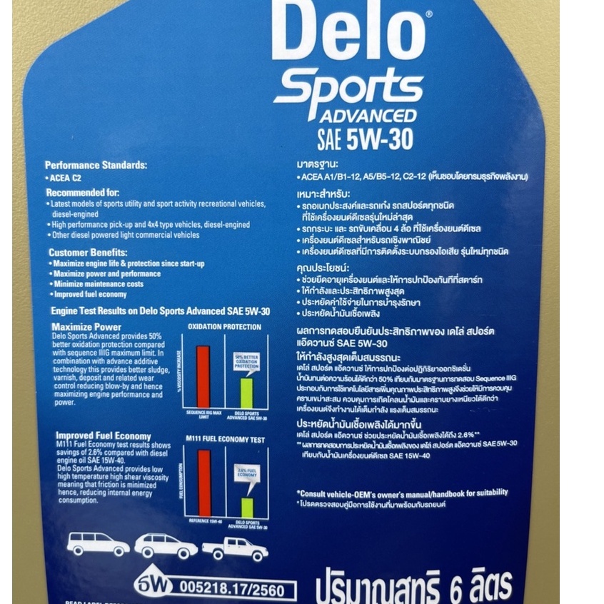 น้ำมันเครื่องdelo-sports-advanced-sae-5w-30-6-1ลิตร-caltex-fully-synthetic-acea-a5-b5-แถมเสื้อยืดx-menและกระเป๋าผ้าสีดำ