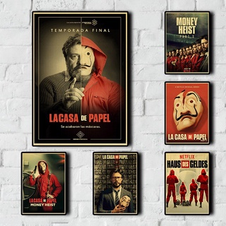 โปสเตอร์กระดาษคราฟท์ พิมพ์ลาย Vinatge Money Heist Season 3 คุณภาพดี สําหรับตกแต่งบ้าน บาร์ ห้องนั่งเล่น