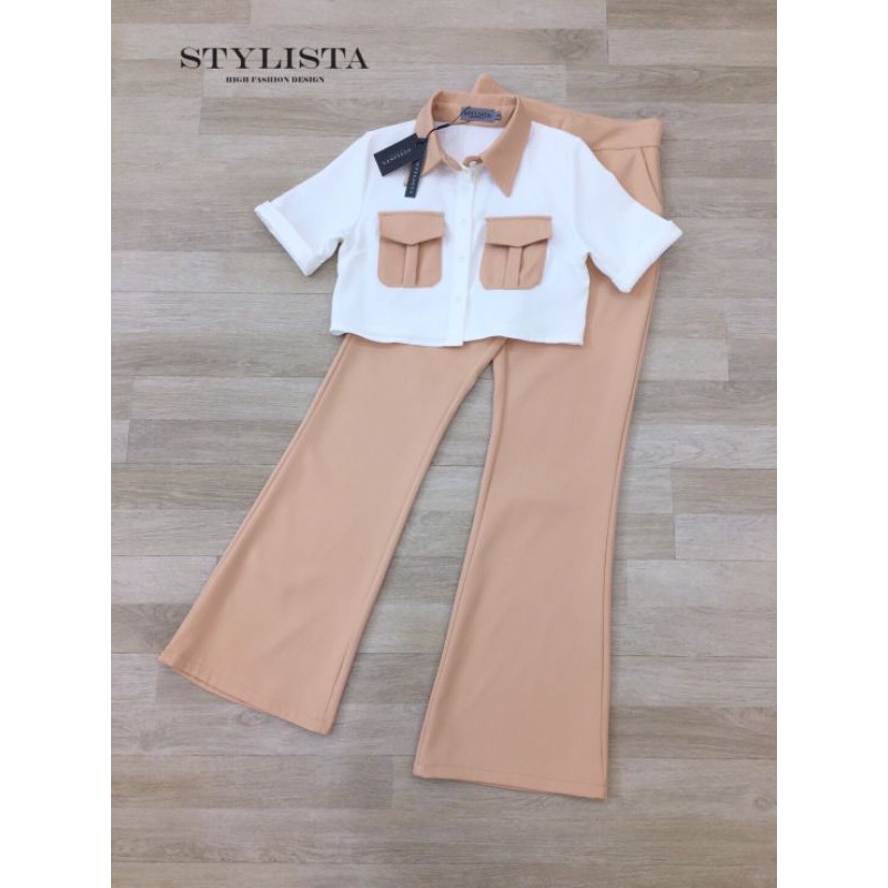 stylista-ชุดเซตเสื้อคอปแขนสั้น-คอปก-มาพร้อมกับกางเกงขายาว
