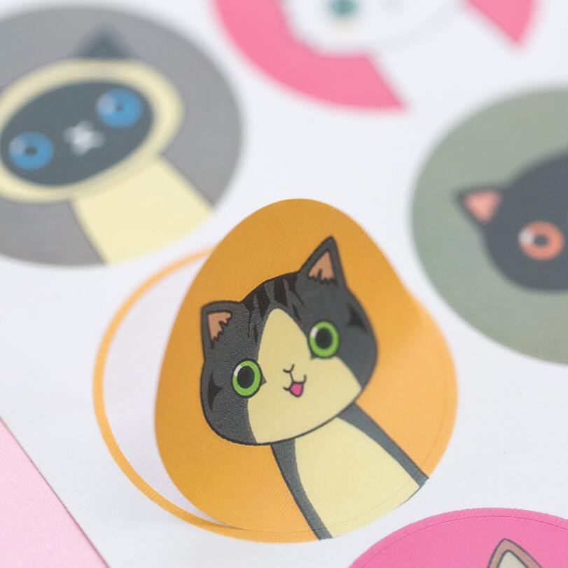 shibuith-2-แผ่น-ใน-1-แพ็ค-cat-illust-sticker-สติ๊กเกอร์กลมหน้าแมว