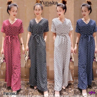 B3982 จั้มสูท Polkadot ลายจุด+ สายผูกเอว Polkadot polka dot jumpsuit + waist tie