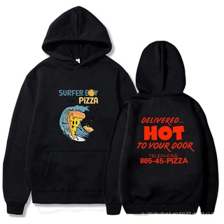 เสื้อกันหนาวแขนยาวลําลอง มีฮู้ด ลาย Kawaii Surfer Boy Pizza Sudadera สไตล์ฮาราจูกุ สําหรับเด็กผู้ชาย และเด็กผู้หญิง