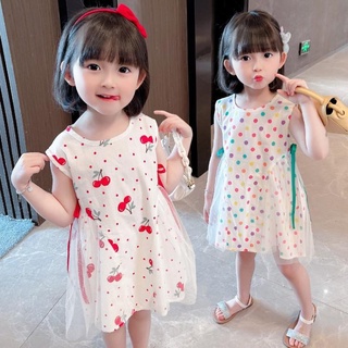 💞เดรส💞ชุดเดรสเด็กผู้หญิง 2022 New Western Style Dot Mesh Vest Princess Dress