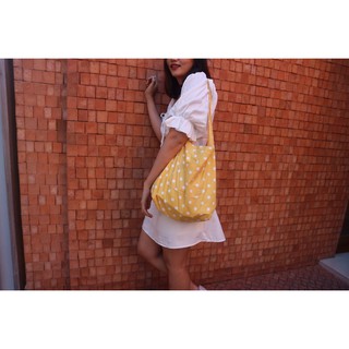 กระเป๋าผ้า|ถุงผ้า [พร้อมส่ง] ✅✅ yellow poka dot 🌟by cami.brand