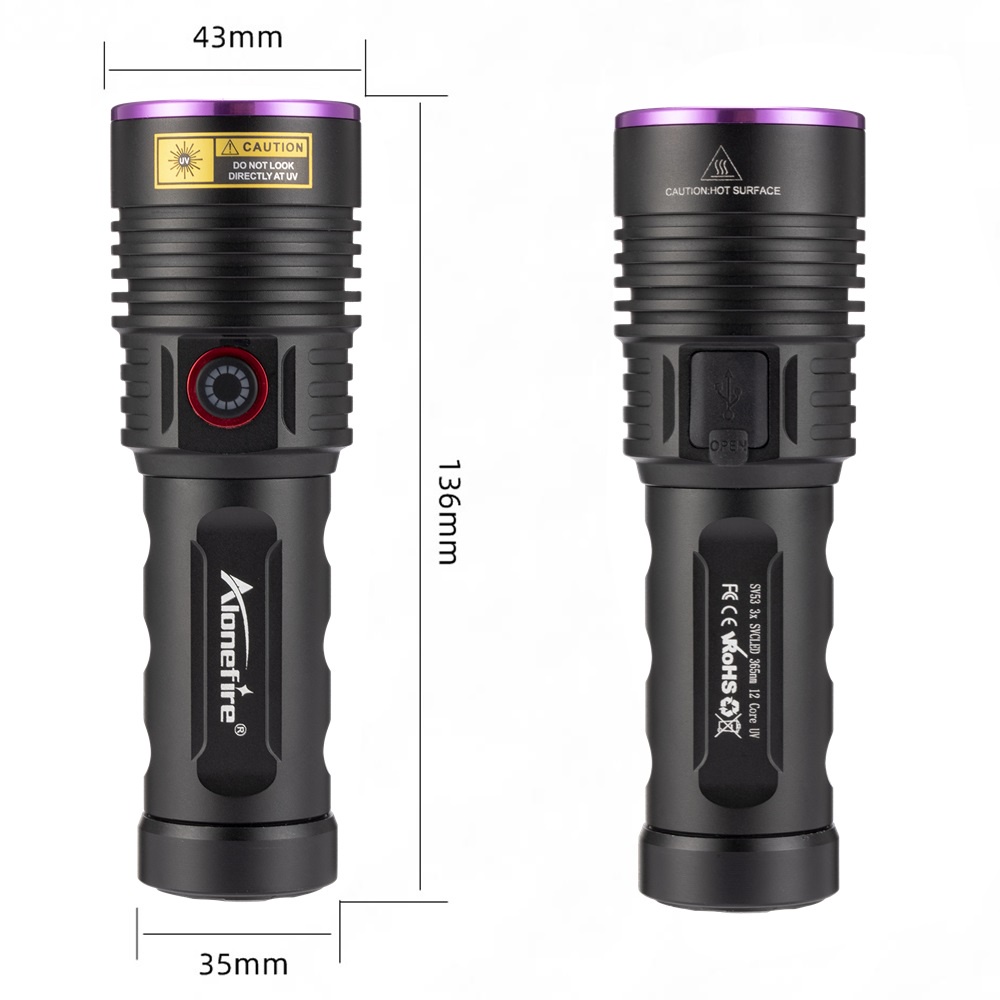 alonefire-sv53-45w-ไฟฉาย-uv-365nm-แบล็คไลท์-แบบพกพา-สําหรับสัตว์เลี้ยง-ปัสสาวะ-เรซิน
