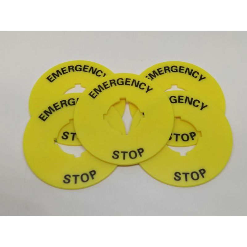 ป้ายเนมเพลท EMERGENCY STOP รูใน 16MM รอบนอก 45MM แพ็คละ5แผ่น | Shopee ...