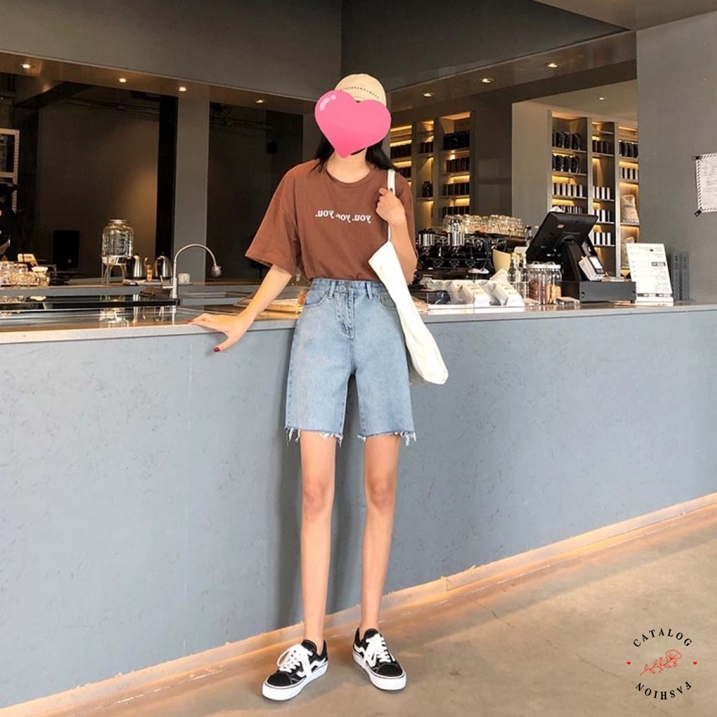 sale80-กางเกงยีนส์ขาสั้นปลายขารุ่ยสุดเท่-สียีนส์อ่อน