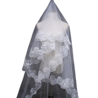 ❤❤ 150cm Women Bridal Short Wedding Veil White One Layer Lace Flower Edge