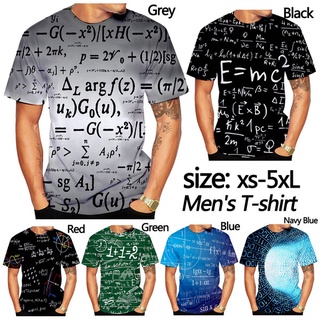 เสื้อยืดแขนสั้นลําลอง พิมพ์ลายสูตรคณิตศาสตร์ 3 มิติ แฟชั่นฤดูร้อน สําหรับผู้ชาย
