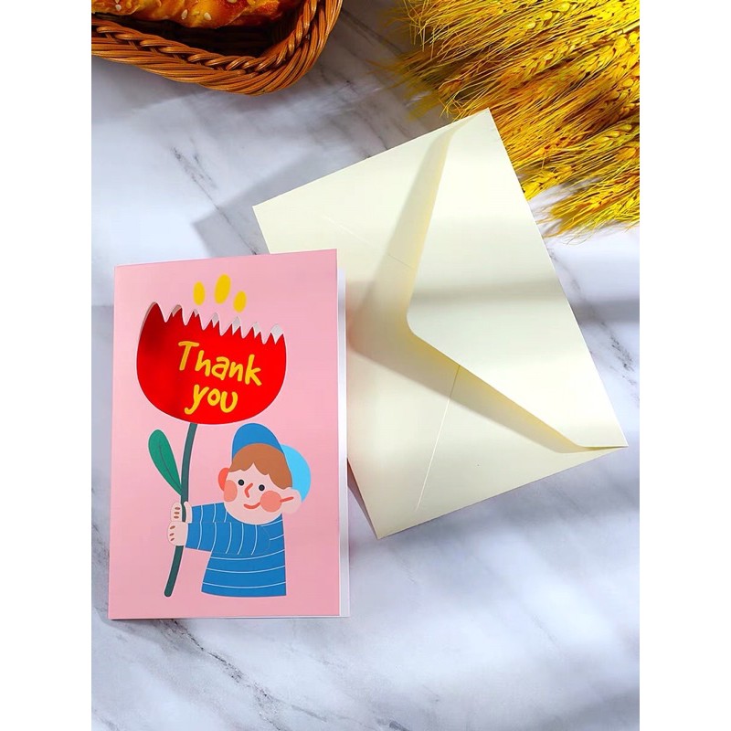 card4you-การ์ด-thank-you-เด็กน้อยถือช่อดอกไม้-น่ารักๆ