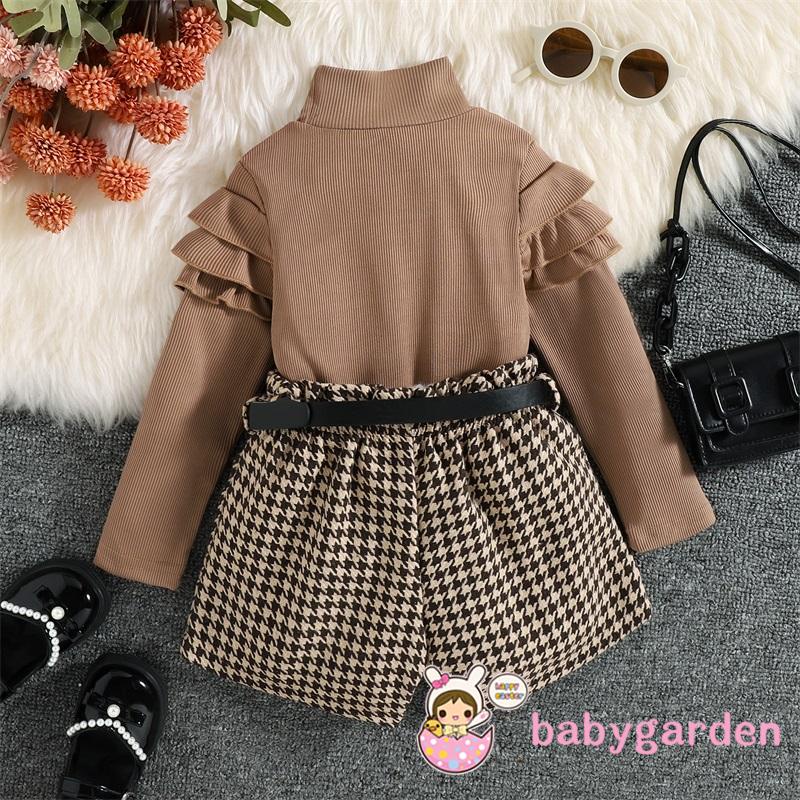 babygarden-ชุดเสื้อแขนยาว-คอสูง-และกางเกงขาสั้น-พิมพ์ลายฟันสุนัข-พร้อมเข็มขัด-แฟชั่นฤดูใบไม้ร่วง-สําหรับเด็กผู้หญิง-อายุ-1-6-ปี