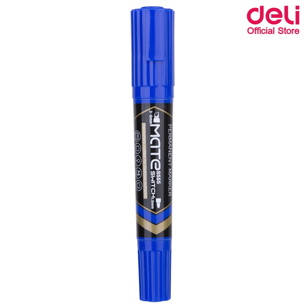 deli-s555-dry-permanent-marker-ปากกามาร์คเกอร์-2-หัว-ปลอดสารพิษ-ขนาดหัว-2-0mm-แพ็ค-1-แท่ง-ปากกา-อุปกรณ์สำนักงาน-เมจิก
