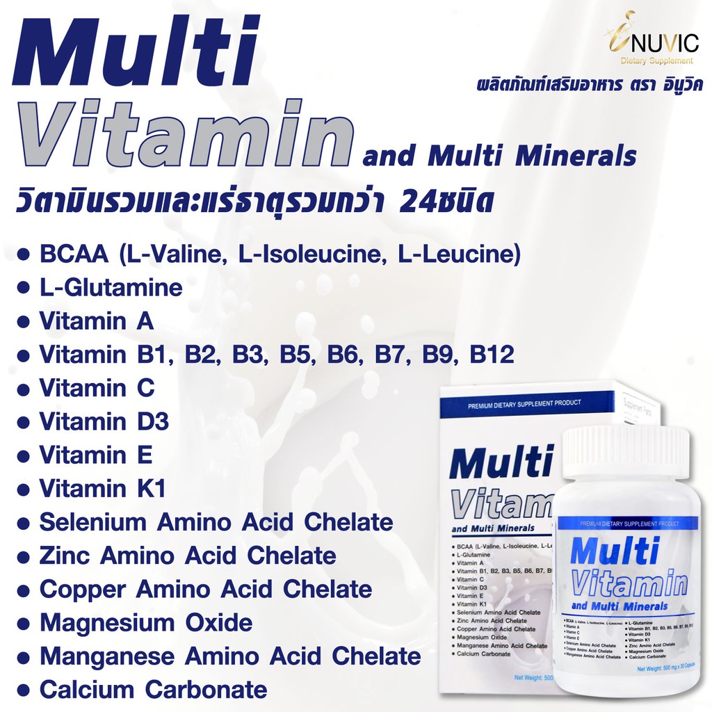 ภาพสินค้าMultivitamin & Multiminerals วิตามินรวม และ แร่ธาตุรวม x 3 ขวด Inuvic Vitamin A B1 B2 B3 B5 B6 B7 B9 B12 C D3 E K1 Zinc จากร้าน zweetyful บน Shopee ภาพที่ 5