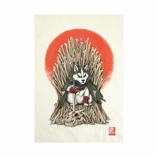 ผ้าแคนวาส พิมพ์ลาย ราชาหมา ไม่มีกรอบ  ขนาด 34.5x48.5 ซม. /  Dog of Throne Fabric Art  Canvas No frame