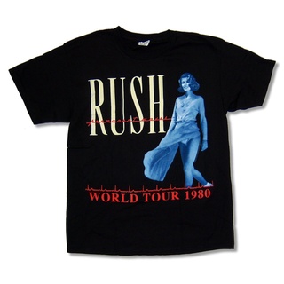 เสื้อยืดผ้าฝ้ายพิมพ์ลายคลาสสิก เสื้อยืด พิมพ์ลาย Rush World Tour 1980 สีดํา สไตล์คลาสสิก สําหรับผู้ชาย 497507