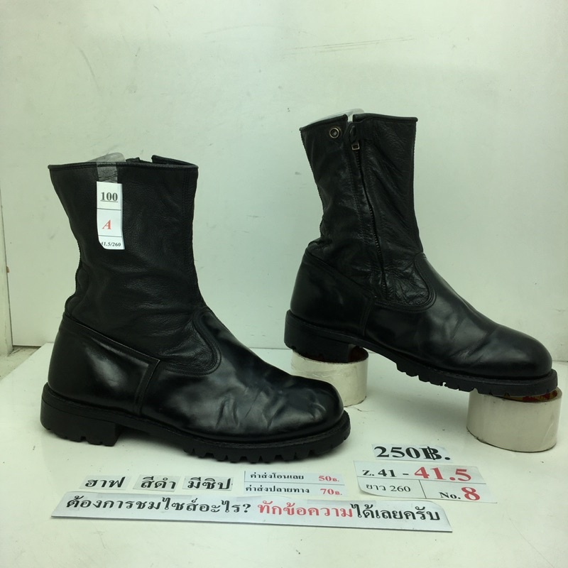 รองเท้าฮาฟ-มีซิปข้าง-half-boots-with-side-zip-หนังสีดำ-มือสอง-นำเข้า-เกาหลี