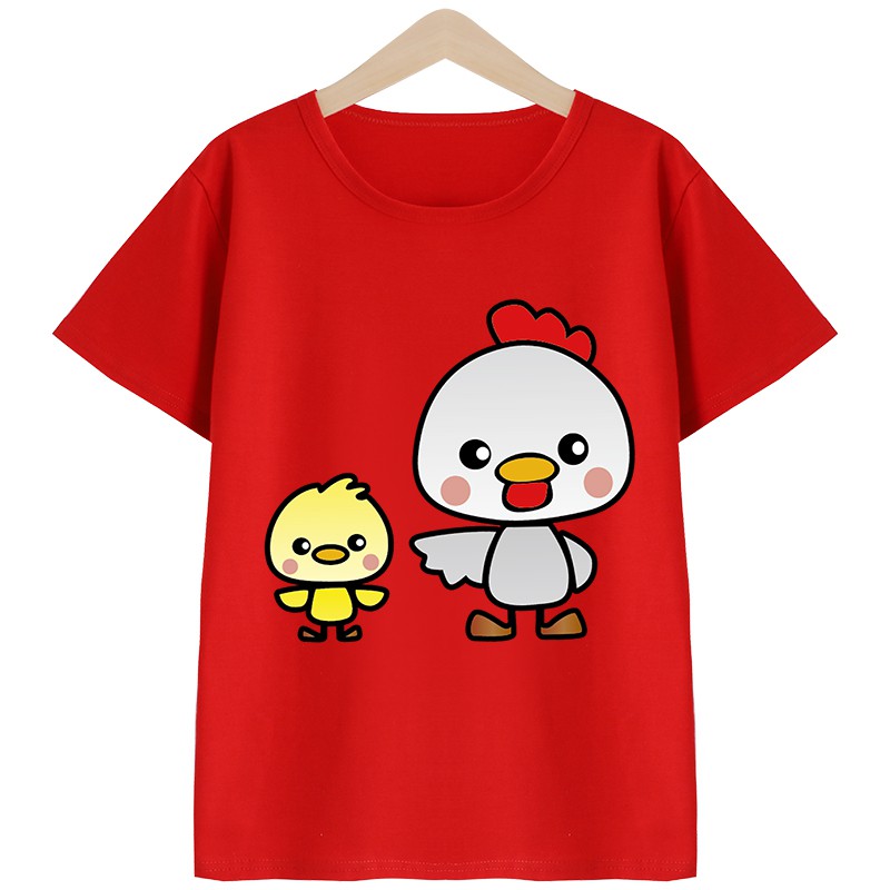 babykidsเสื้อยืดคอตตอน100-ลายแม่ไก่กับลูกไก่เสื้อเด็กผู้ชายเสื้อเด็กผู้หญิงลายน่ารักผ้านุ่มใส่สบาย