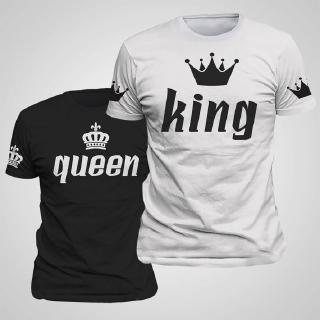 King &amp; Queen couple matching with a shirt with a picture sleeves topsเสื้อยืด