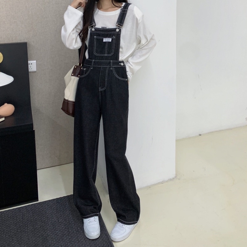 many-jeans-overalls-เอี๊ยมกางเกงยีนส์ขายาวเอวสูงสีดำ