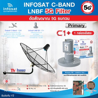 Thaisat C-Band 1.5M (ขางอยึดผนัง) + infosat LNB 1จุด รุ่น C1+ (5G) ตัดสัญญาณรบกวน