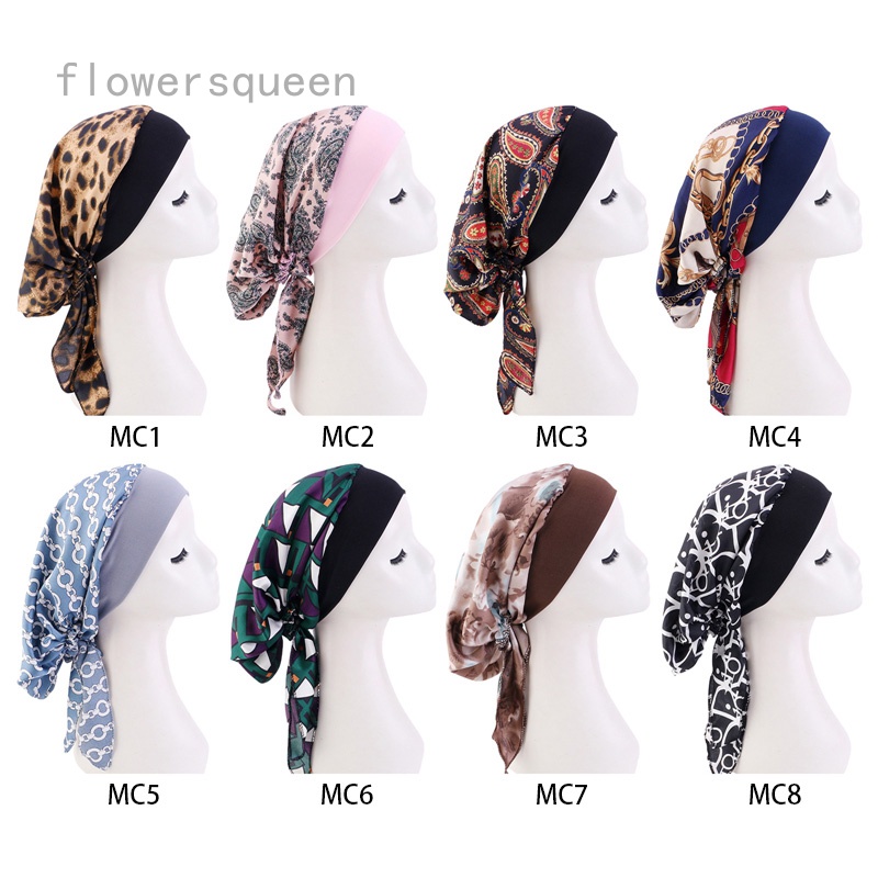 flowersqueen-หมวกคลุมผม-ผ้าโพกหัว-ผ้าไหมซาติน-เหมาะกับใส่ตอนกลางคืน-สําหรับผู้หญิง