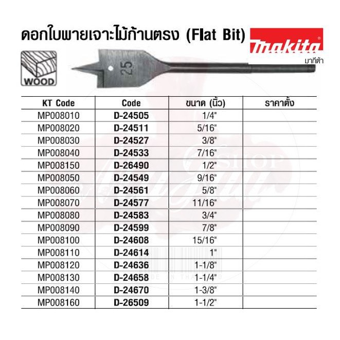 ภาพสินค้าMAKITA ดอกใบพายเจาะไม้ก้านตรง (Flat Bit) จากร้าน heangjung บน Shopee ภาพที่ 1