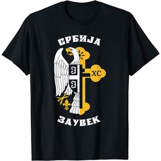 เสื้อยืดโอเวอร์ไซส์ เทรนด์ใหม่สบาย ๆ เซอร์เบีย Flag Eagle สำหรับเซอร์เบีย Srbija Men เสื้อยืดแขนสั้น TopsS-3XL