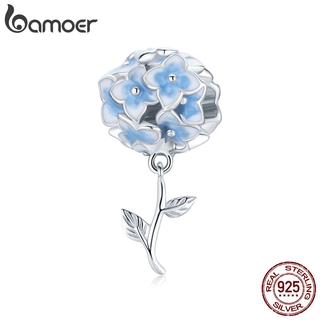 bamoer 3D Blue Color Flower 925 Sterling Silver Hydrangeas Pendant Charms Fit Original Bracelet Jewelry Bijoux  BSC392