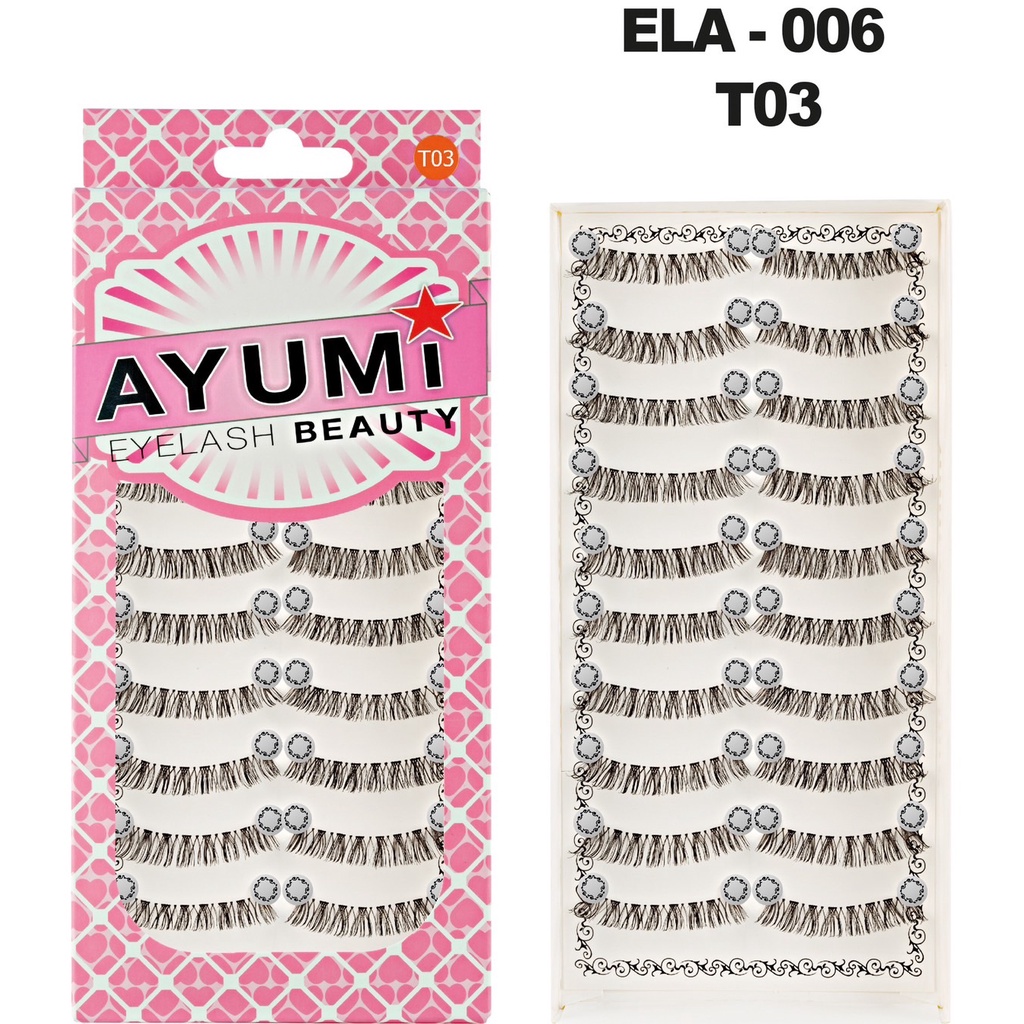 ayumi-eyelash-ela-006-แพ็คเกจใหม่-10-คู่-สุดคุ้ม-ก้านเล็กโค้งงอนรับดวงตาทุกรูปแบบ