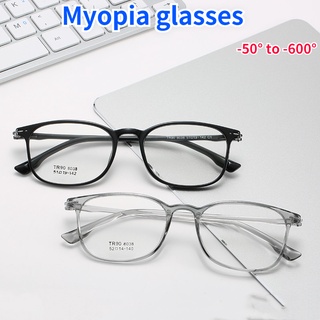 แว่นตาสายตาสั้นป้องกันแสงสีฟ้าสำหรับผู้ชายและผู้หญิงกรอบสี่เหลี่ยมเล็กลบแว่นตา -0.5° to-6.0°