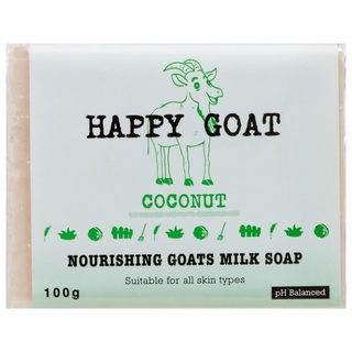Happy Goat, Soap สบู่ก้อนอาบน้ำ กลิ่น COCONUT สูตรอ่อนโยนจากธรรมชาติ ปราศจากสารระคายเคื่องผิว ผื่นคัน