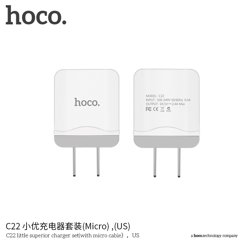 hoco-ชุดชาร์จ-หัวพร้อมสาย-รุ่น-c22-set-l-cable-micro-ชาร์จเร็ว-charger-set-fast-charging-2-4a