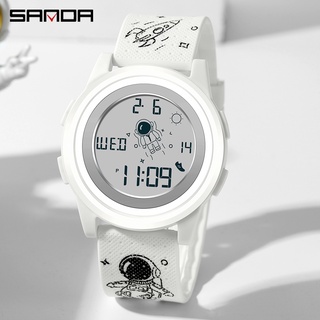 Sanda นาฬิกาข้อมือดิจิทัล อิเล็กทรอนิกส์ กันน้ํา ลายการ์ตูนนักบินอวกาศ แฟชั่นสําหรับผู้ชาย